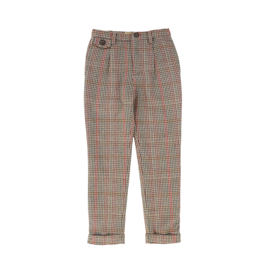 LE BOURDON OLIVE HOUNDSTOOTH WOOL PANTS