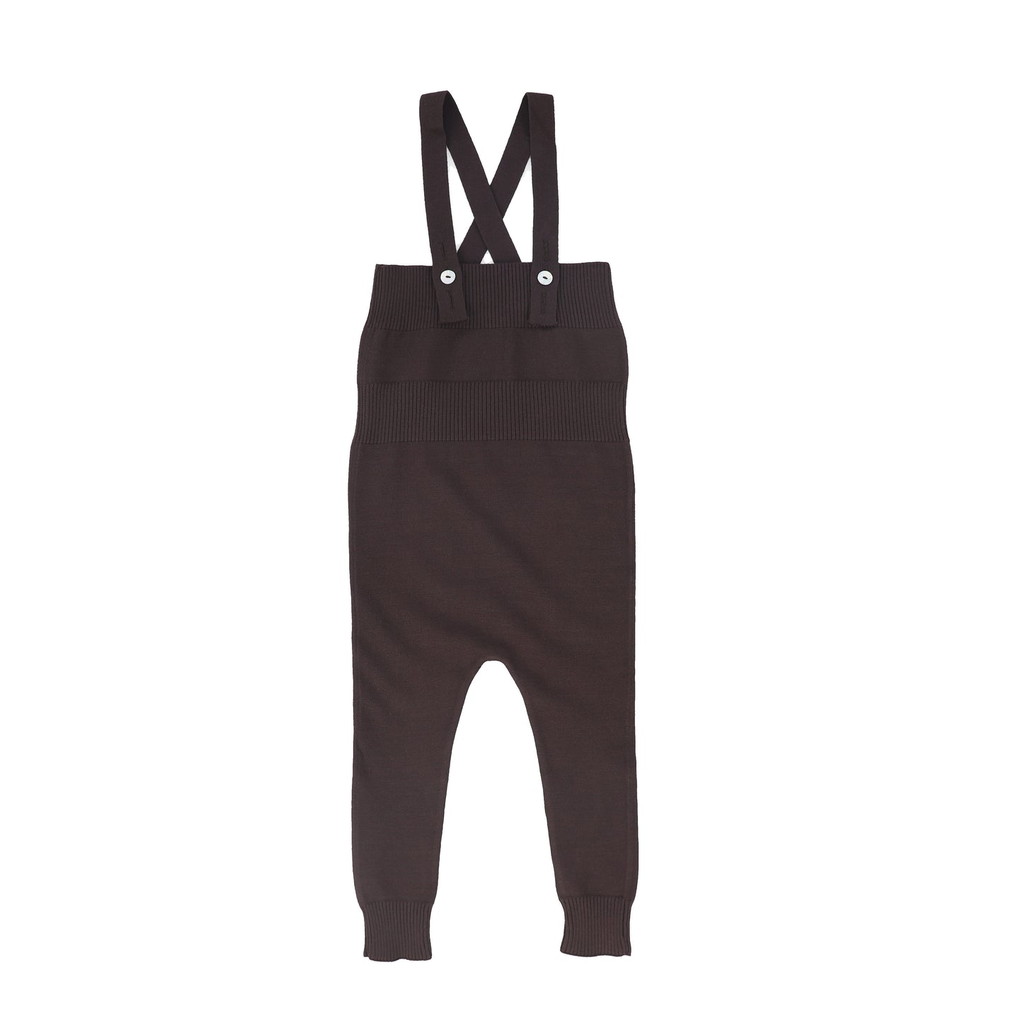 LE BOURDON BROWN RIB KNIT SUSPENDER OVERALLS