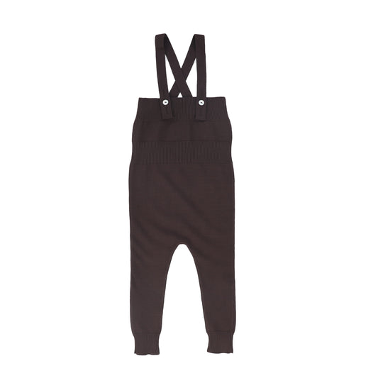 LE BOURDON BROWN RIB KNIT SUSPENDER OVERALLS