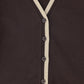 LE BOURDON BROWN V-NECK TRIM CARDIGAN