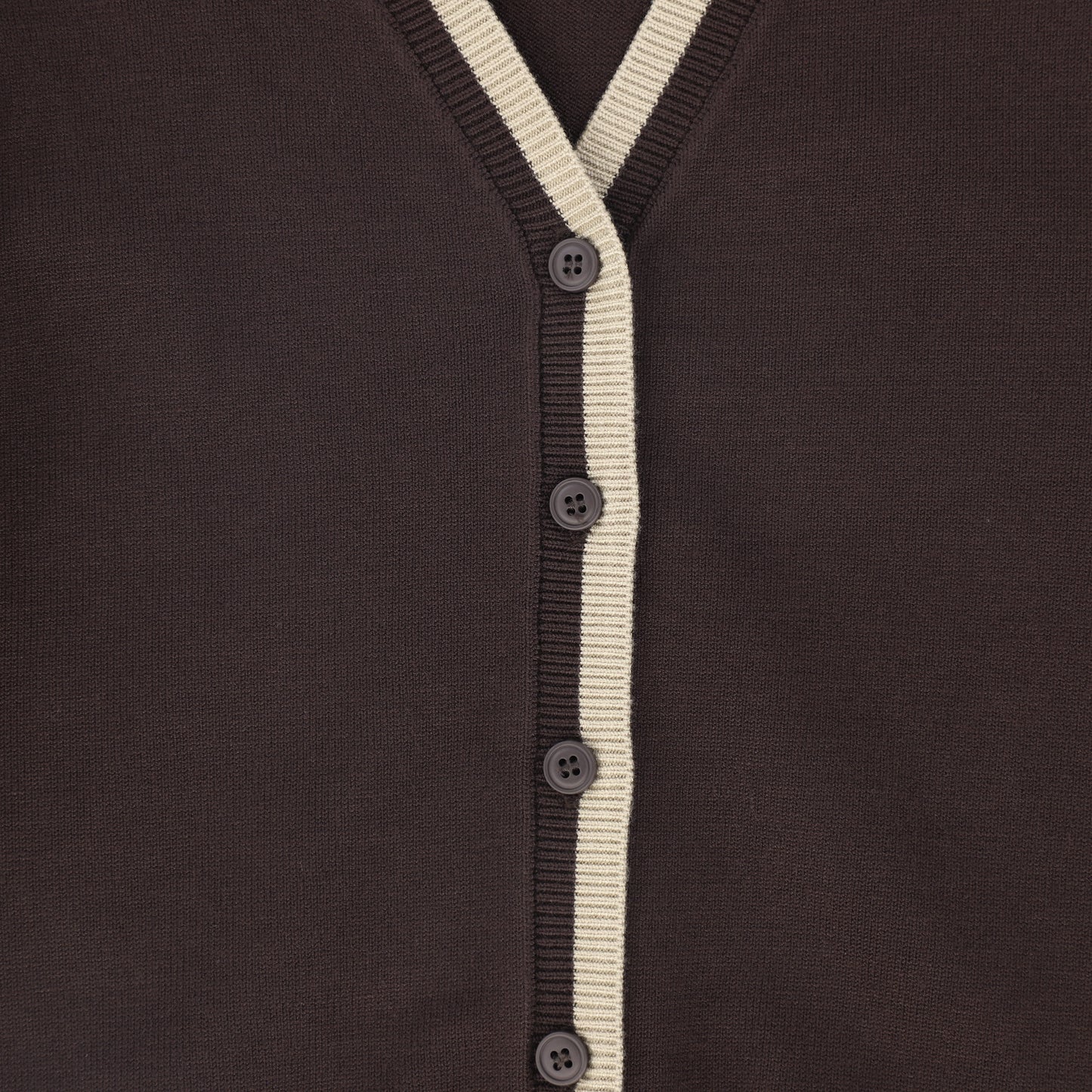 LE BOURDON BROWN V-NECK TRIM CARDIGAN