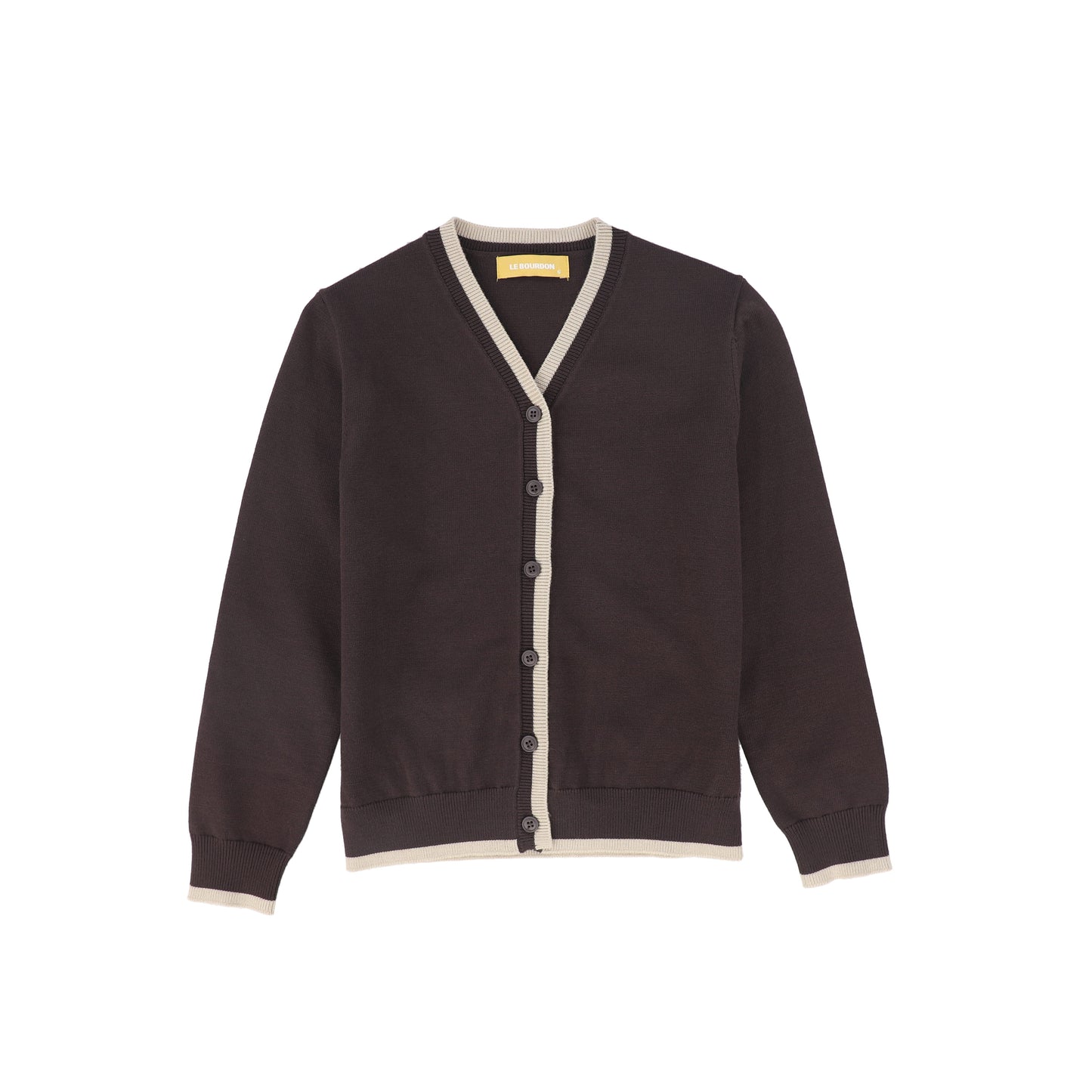 LE BOURDON BROWN V-NECK TRIM CARDIGAN