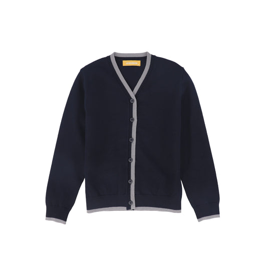LE BOURDON NAVY V-NECK TRIM CARDIGAN