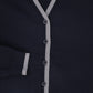 LE BOURDON NAVY V-NECK TRIM CARDIGAN
