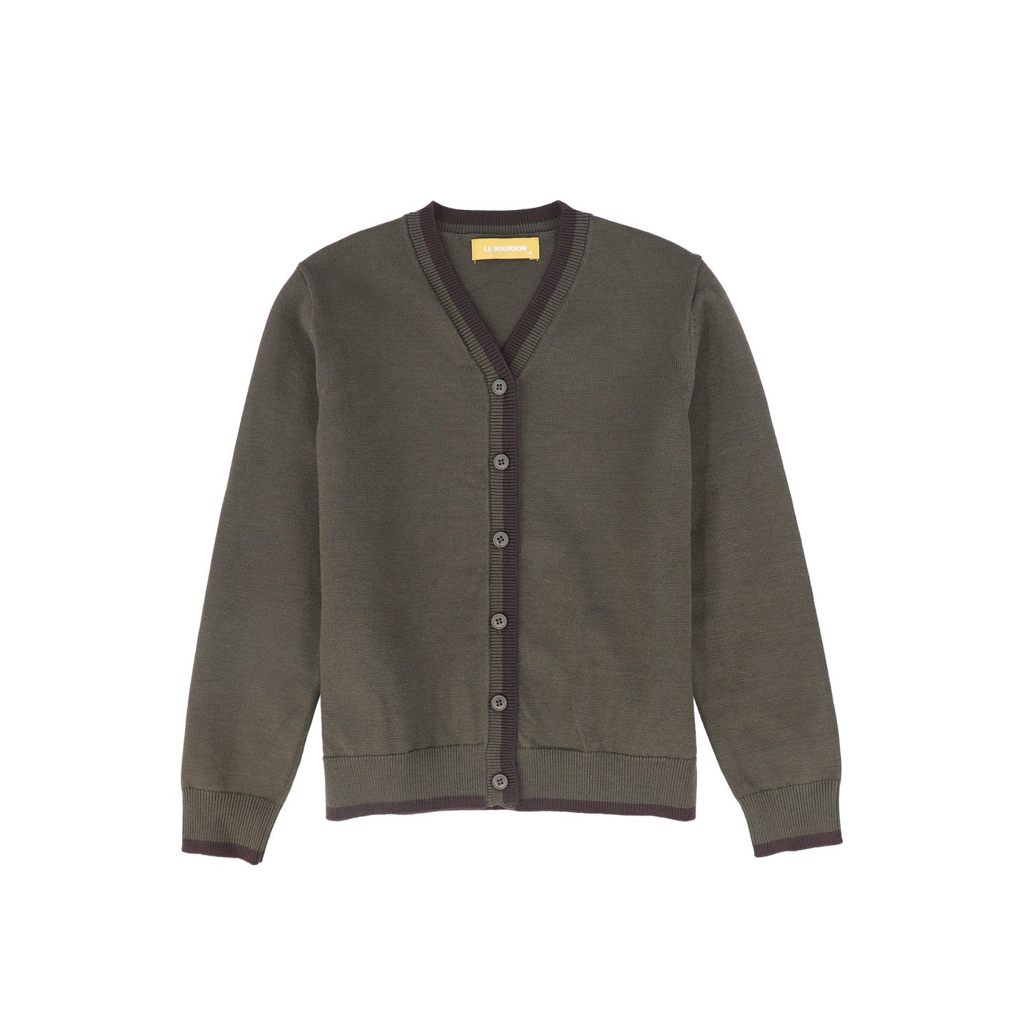 LE BOURDON OLIVE V-NECK TRIM CARDIGAN