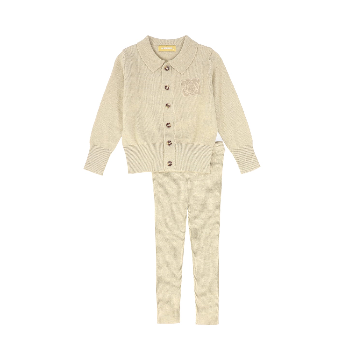 LE BOURDON BEIGE LOGO COLLARED CARDIGAN SET
