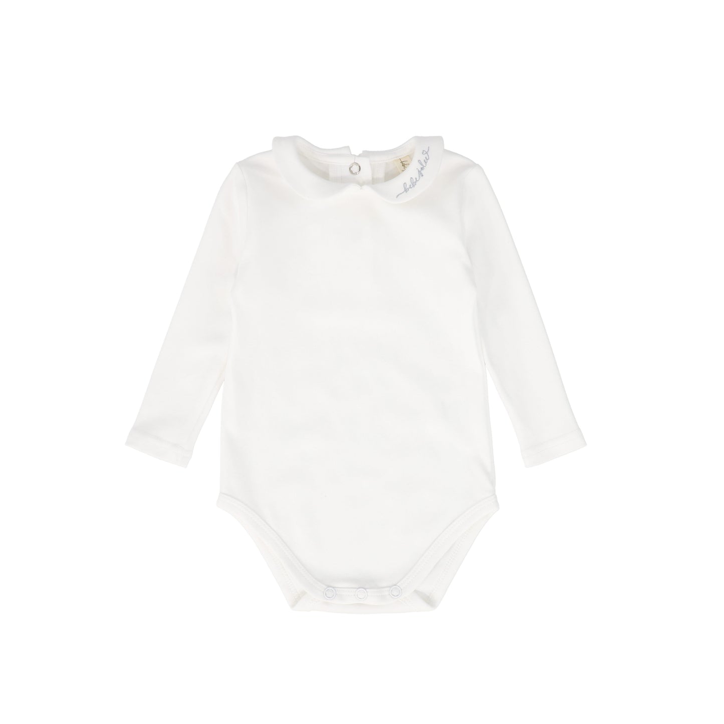 BEBE JOLEE WHITE/BLUE EMBROIDERED COLLAR ONESIE