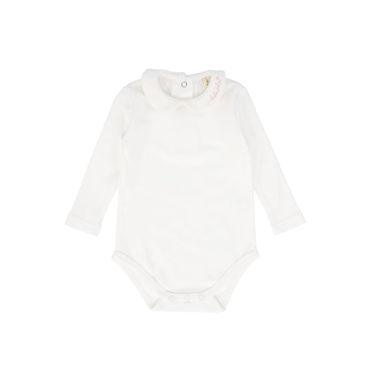 BEBE JOLEE WHITE/PINK EMBROIDERED COLLAR ONESIE