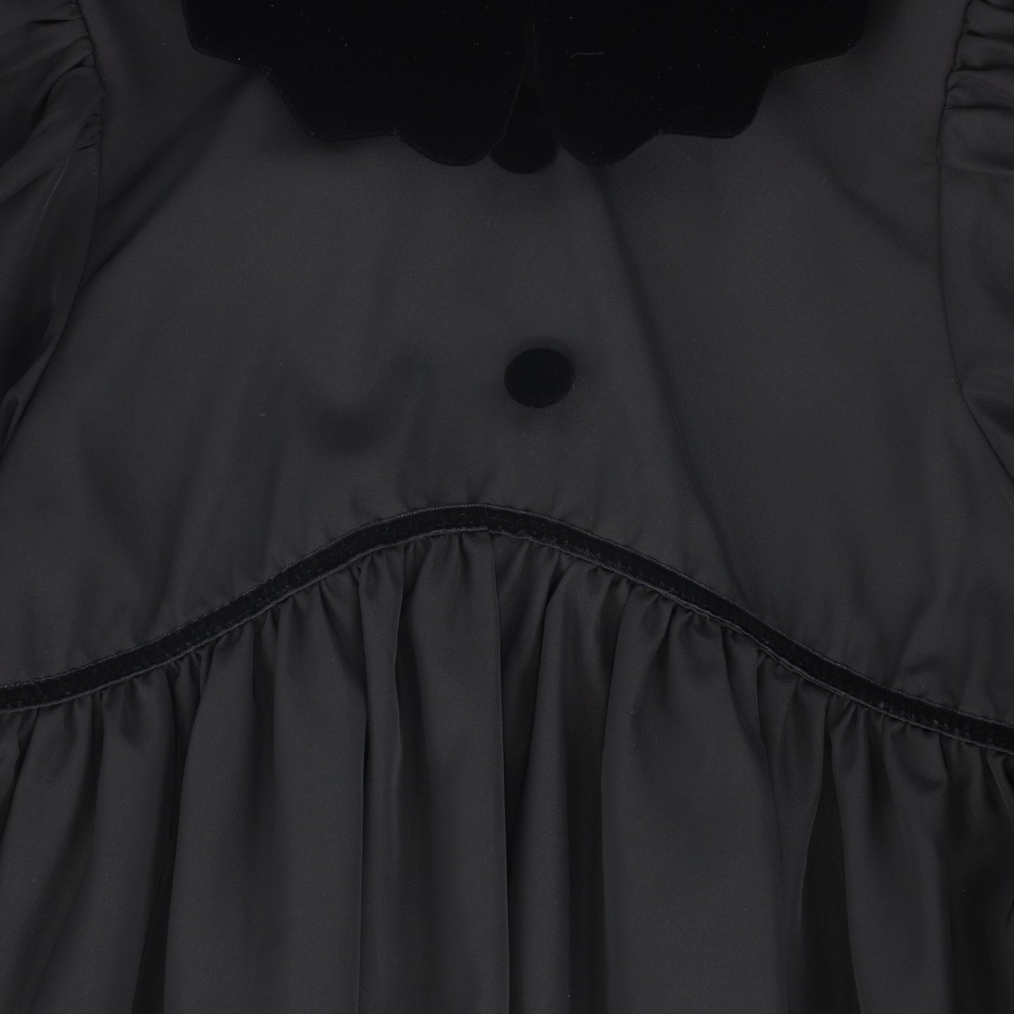 BAMBOO BLACK TAFFETA VELVET COLLAR PUFF SLEEVE DRESS