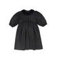 BAMBOO BLACK TAFFETA VELVET COLLAR PUFF SLEEVE DRESS