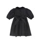 BAMBOO BLACK TAFFETA VELVET COLLAR PUFF SLEEVE DRESS