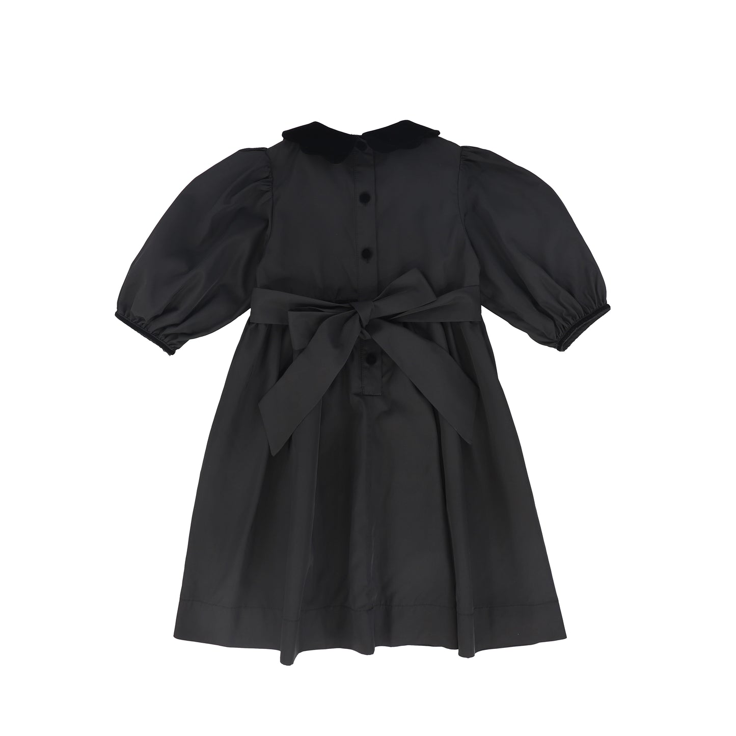 BAMBOO BLACK TAFFETA VELVET COLLAR PUFF SLEEVE DRESS