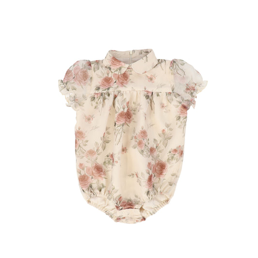 FRANCESCA GUILIANO PINK FLORAL ORGANZA PUFF SLEEVE ROMPER