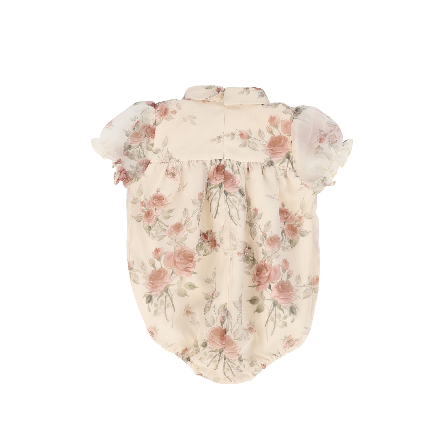 FRANCESCA GUILIANO PINK FLORAL ORGANZA PUFF SLEEVE ROMPER
