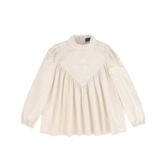 FRANCESCA GUILIANO PINK TAFFETA LACE V DESIGN BLOUSE