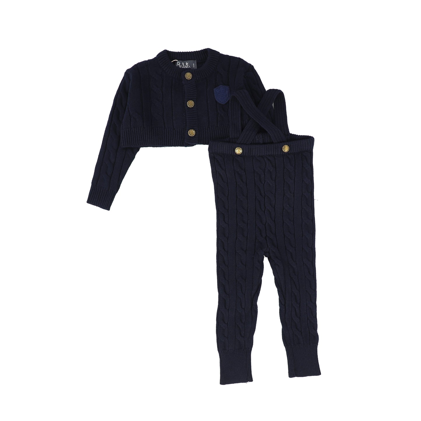 BELATI NAVY CABLE KNIT SUSPENDER PANT SET