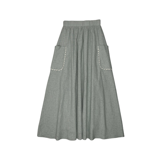 ANN OF NAN GREEN LINEN POCKET MIDI SKIRT