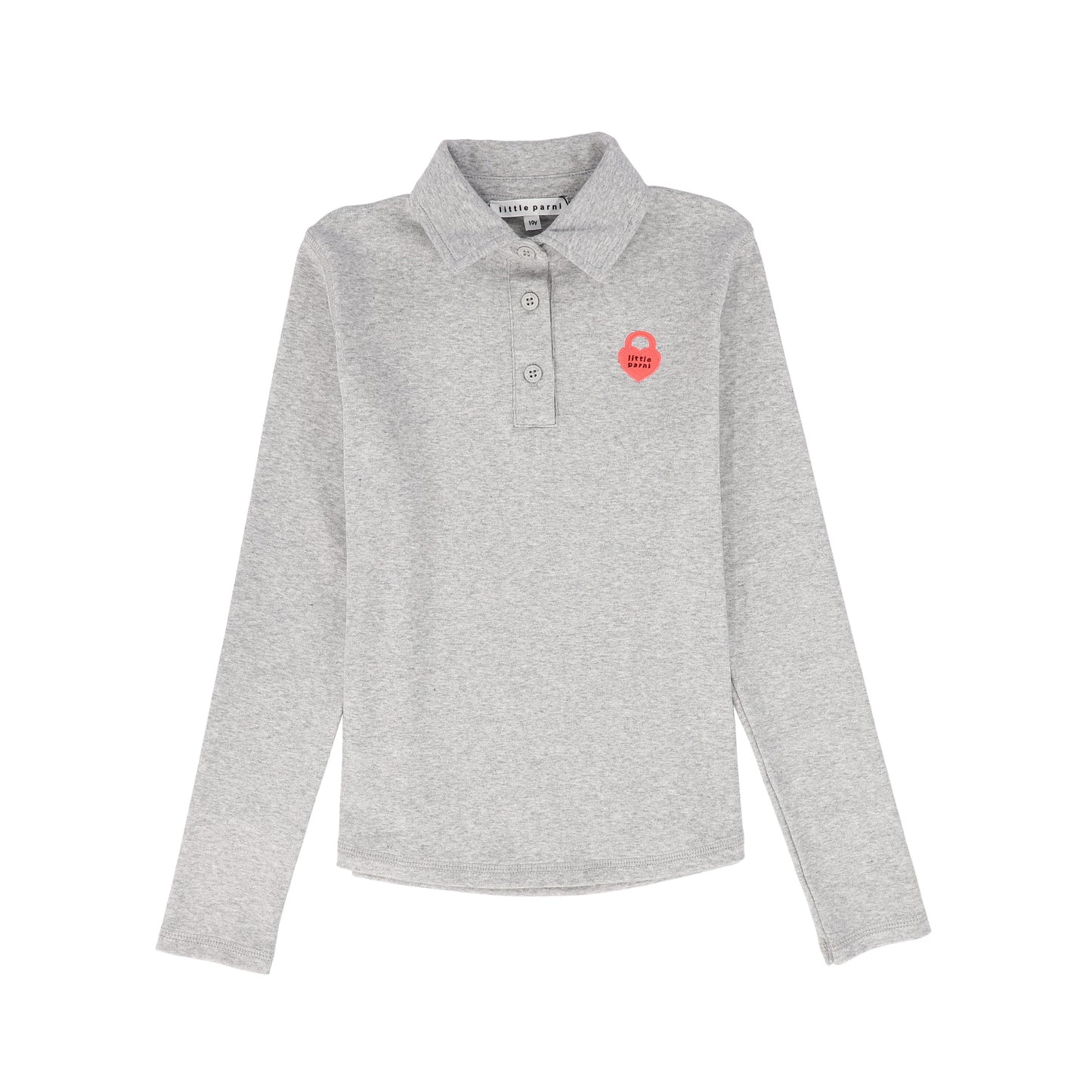 LITTLE PARNI GREY HEART LOGO COLLAR T-SHIRT