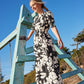 PASHMINI BLACK/WHITE FLORAL SMOCK WAIST MAXI DRESS