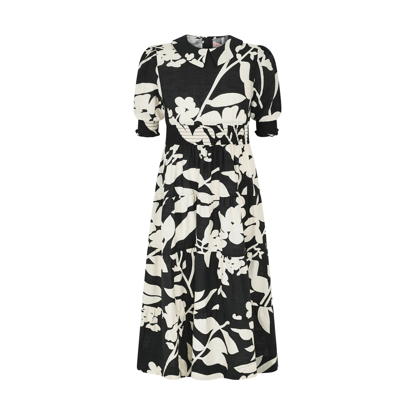 PASHMINI BLACK/WHITE FLORAL SMOCK WAIST MAXI DRESS
