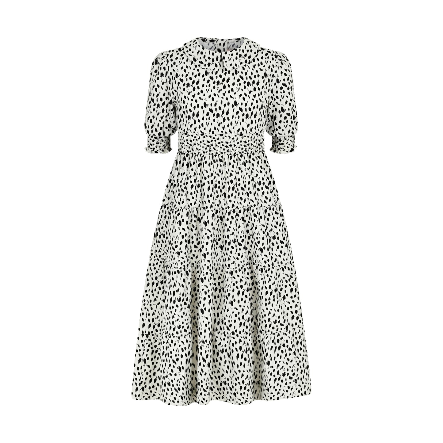 PASHMINI BLACK/WHITE DOTTED SMOCK WAIST MAXI DRESS