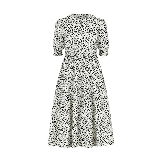 PASHMINI BLACK/WHITE DOTTED SMOCK WAIST MAXI DRESS