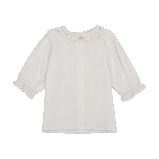 LITTLE TEMPEST WHITE/MINT EMBROIDERED COLLAR BLOUSE