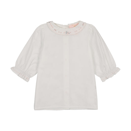 LITTLE TEMPEST WHITE/PINK EMBROIDERED COLLAR BLOUSE