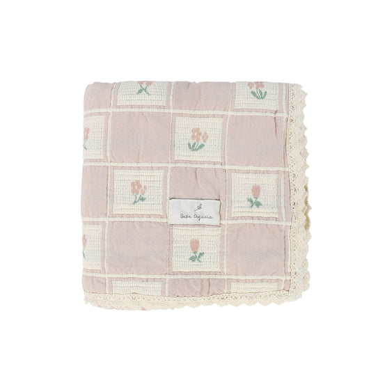 BEBE ORGANIC PINK DAISY FLOWER PATCHWORK BLANKET [FINAL SALE]