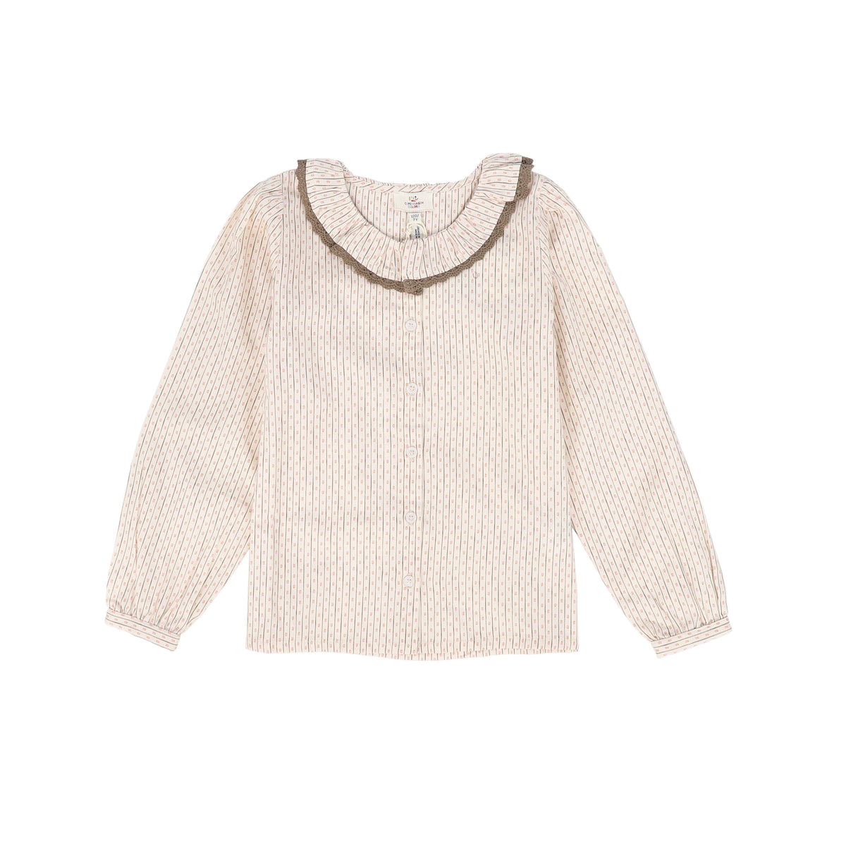 COPENHAGEN COLOR SAND/BROWN LACE TRIM RUFFLE COLLAR BLOUSE