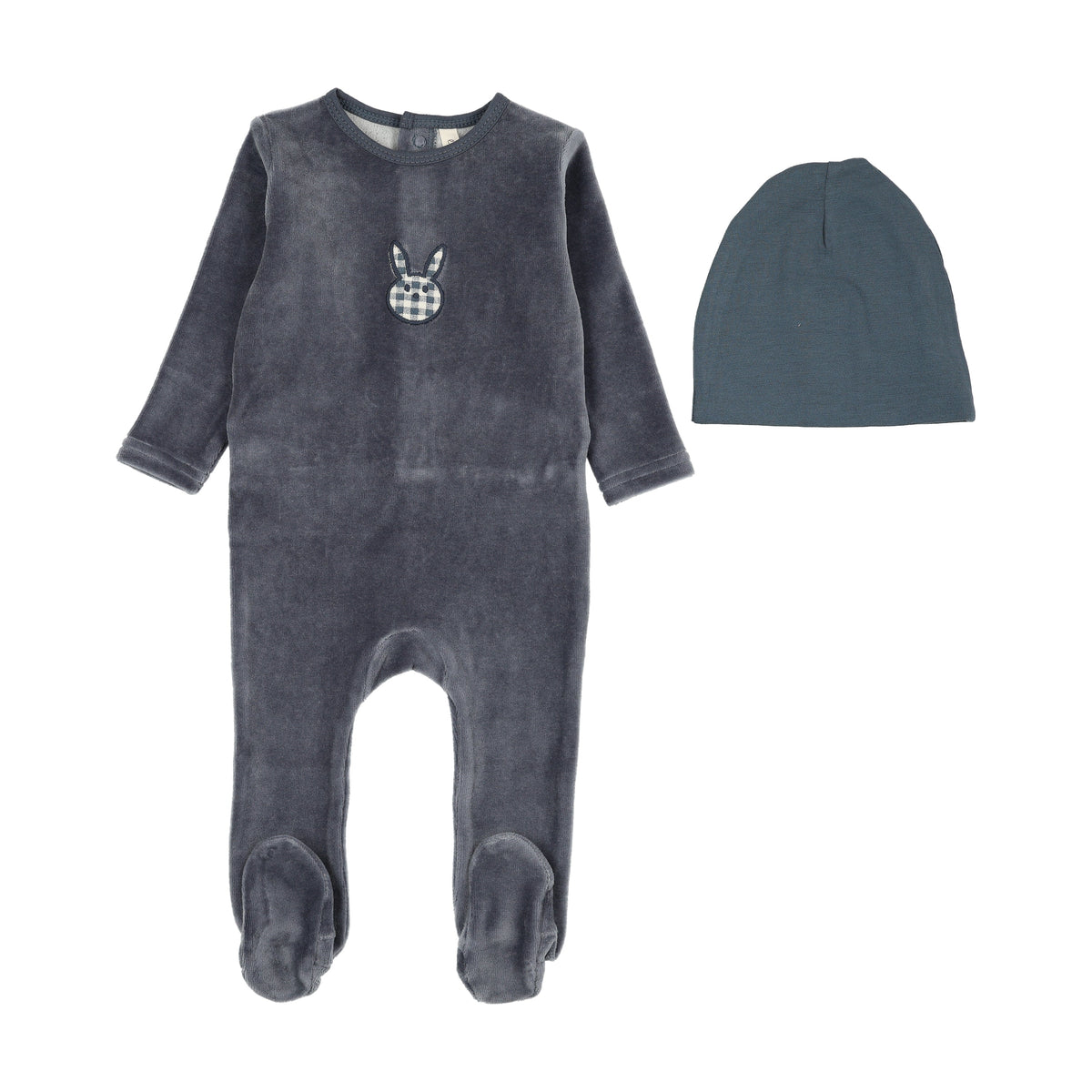 LILETTE OFF NAVY VELOUR GINGHAM BUNNY FOOTIE SET