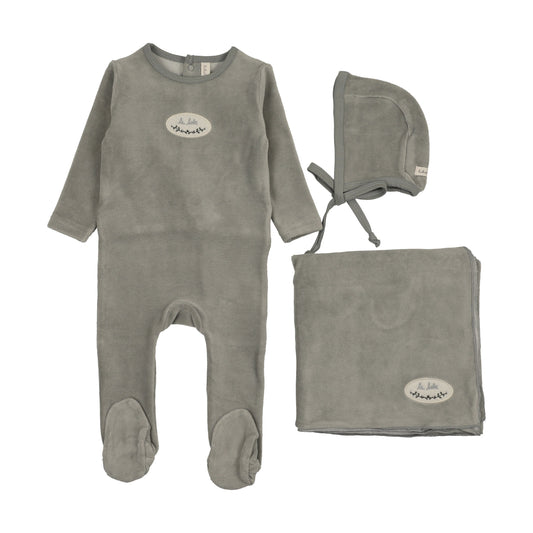 LILETTE LIGHT BLUE VELOUR PATCH LAYETTE SET