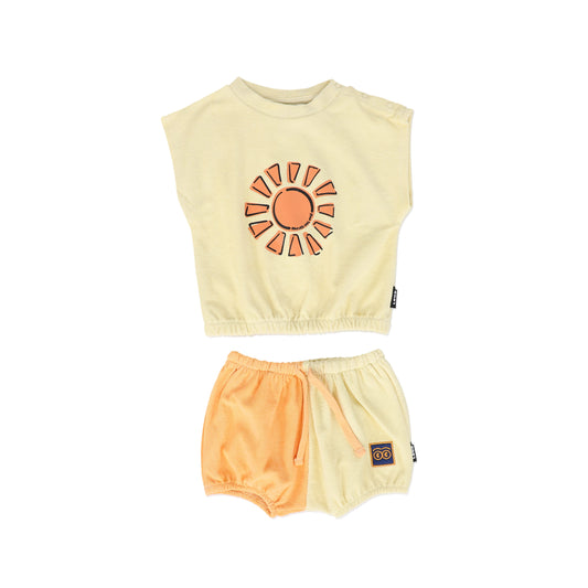 LOUD PALE YELLOW TERRY COLORBLOCK BLOOMER SET