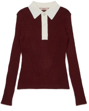 N21  MAROON/CREAM RIBBED KNIT COLLAR SWEATER