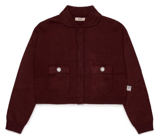 N21 MAROON JEWEL BUTTON COLLAR CARDIGAN
