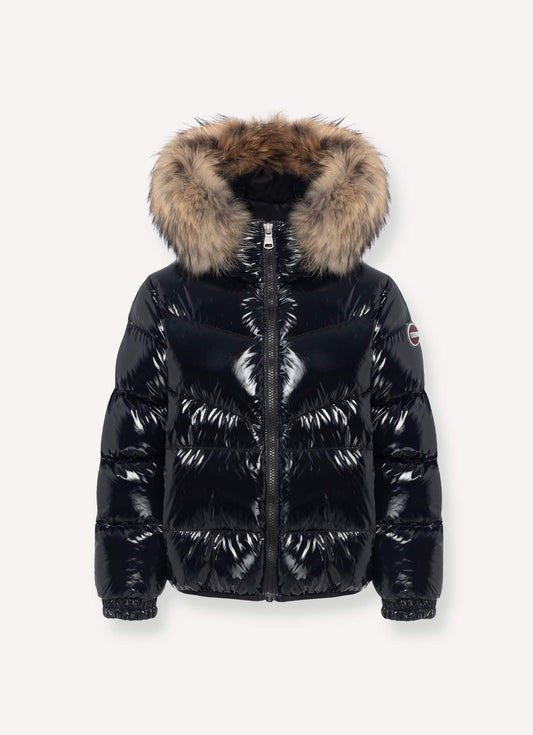 COLMAR BLACK SHINY FUR TRIM PUFFER COAT