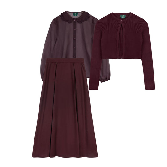 VARSITY 2.0 BURGUNDY RIB KNIT CARDIGAN SET