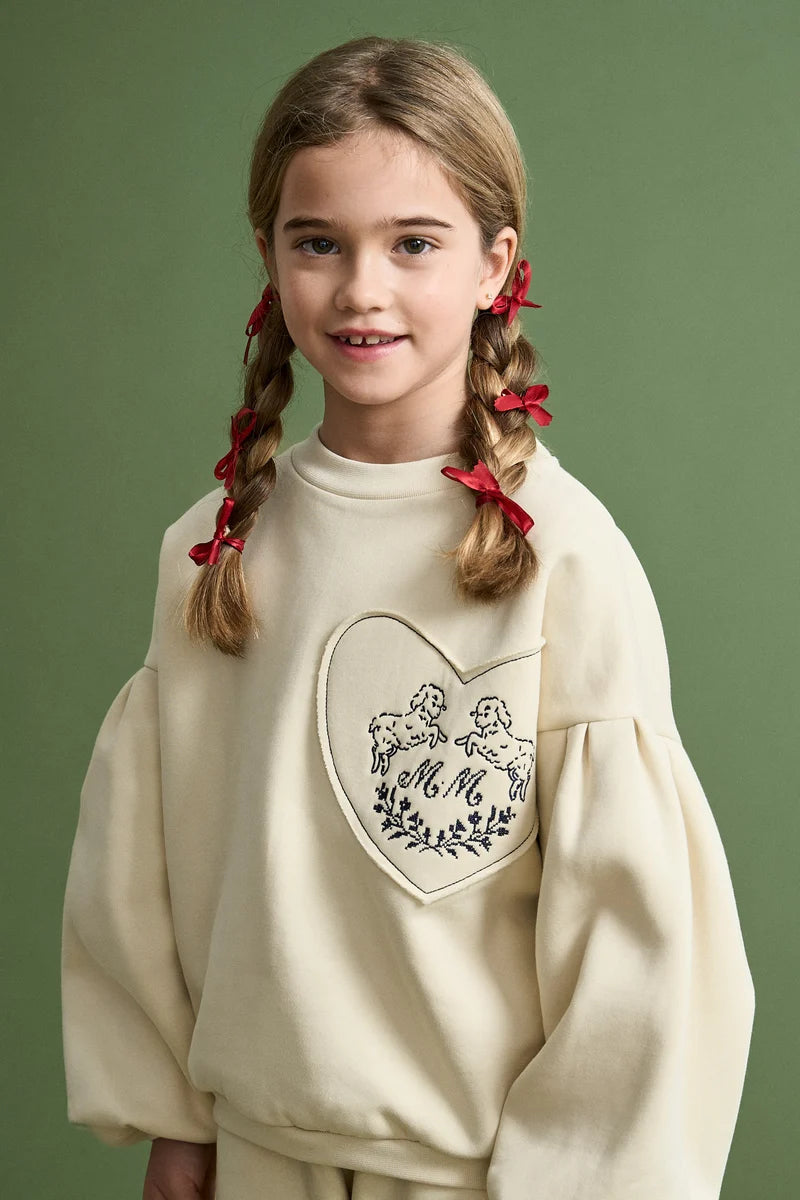 MAISON MANGOSTAN CREAM LAMB PRINT PUFF SLEEVE SWEATER