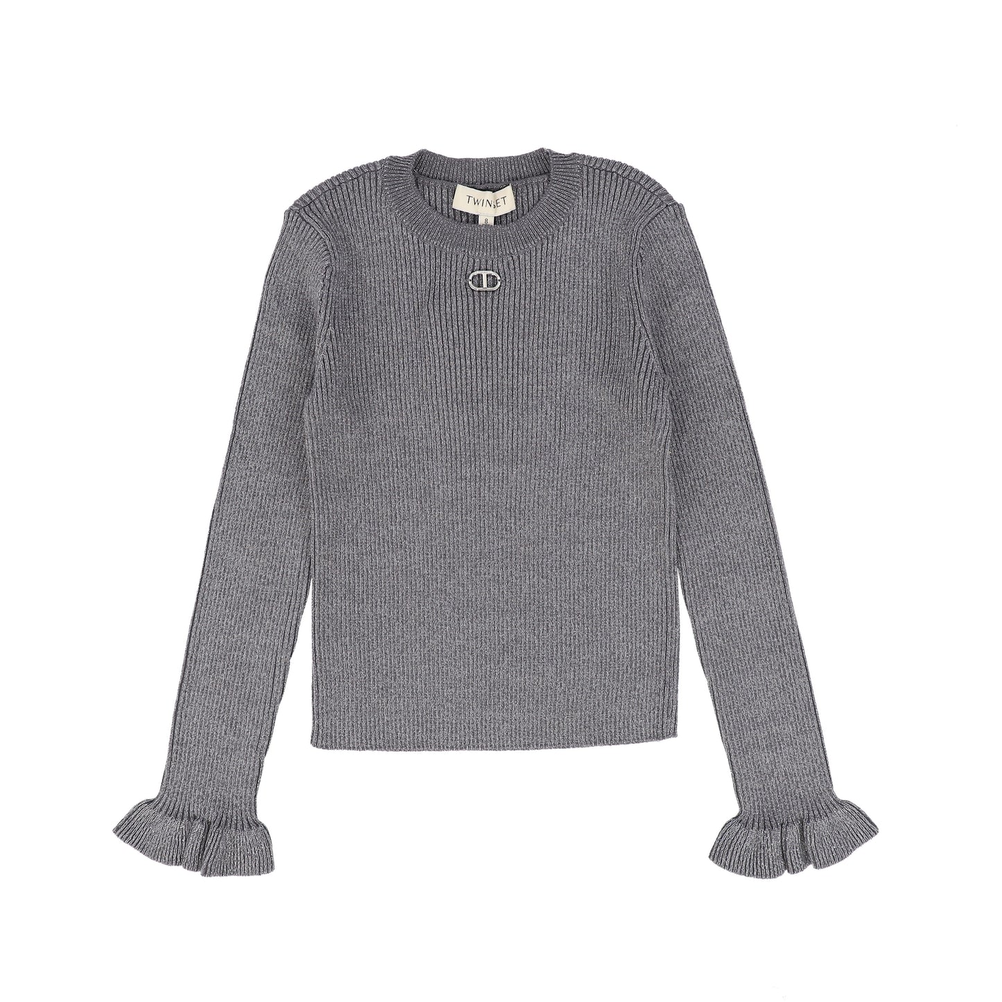TWINSET GREY RIBBED SHIMMER SWEATER