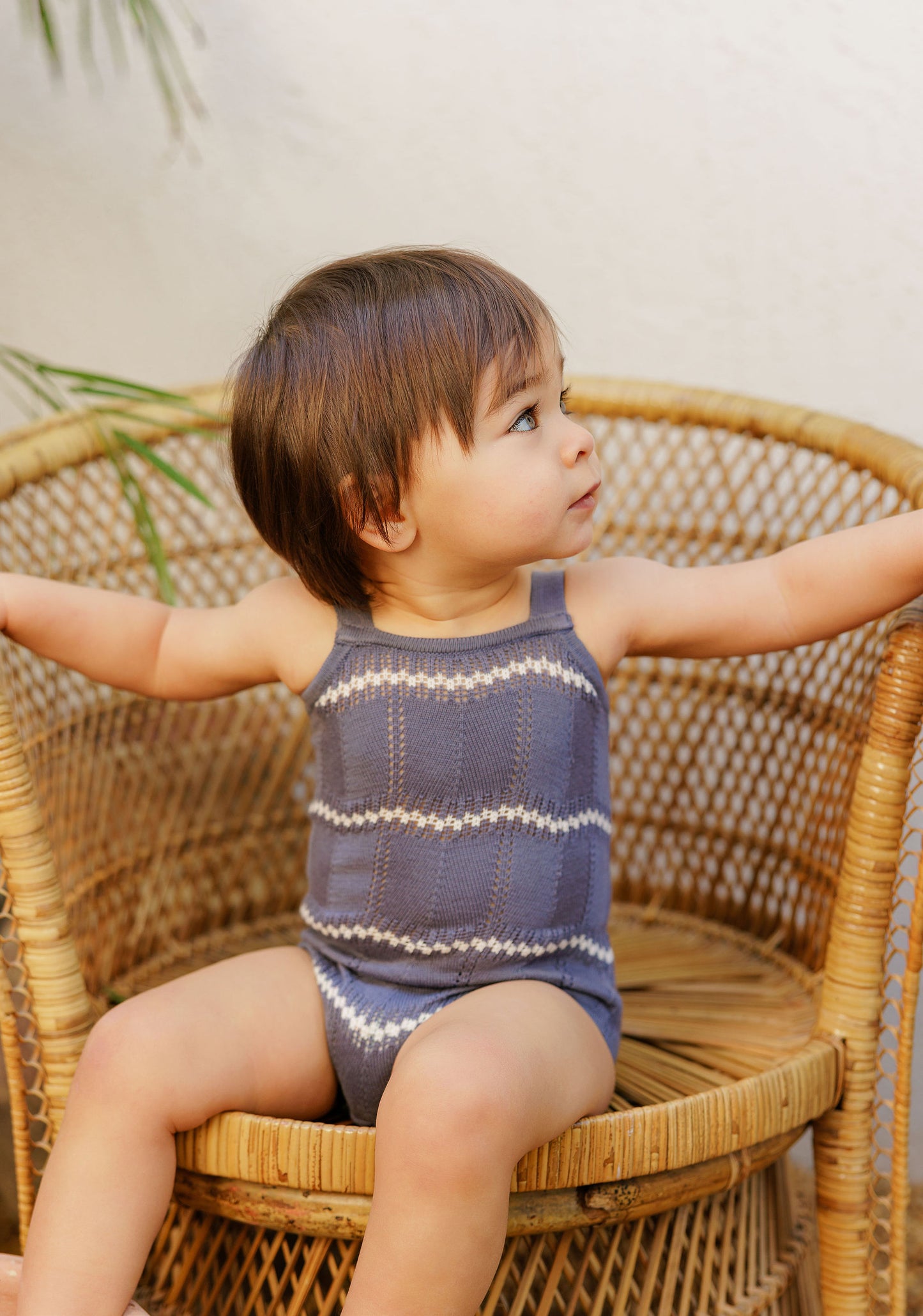 LOOMS BLUE/IVORY WAVE KNIT ROMPER