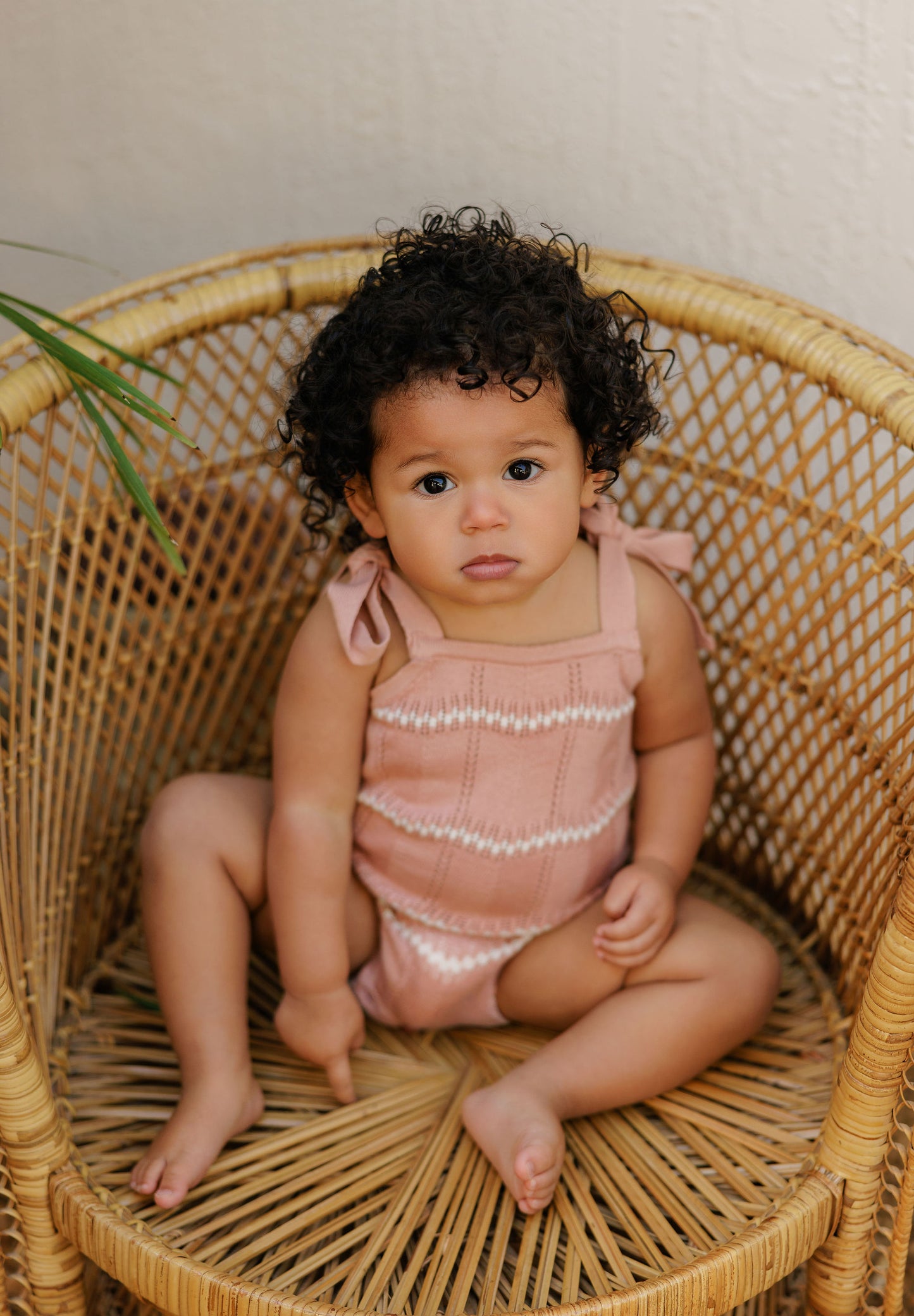 LOOMS PINK/IVORY WAVE KNIT ROMPER