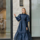 VELVETTE LABEL BLUE ORGANZA PUFF SLEEVE MAXI DRESS