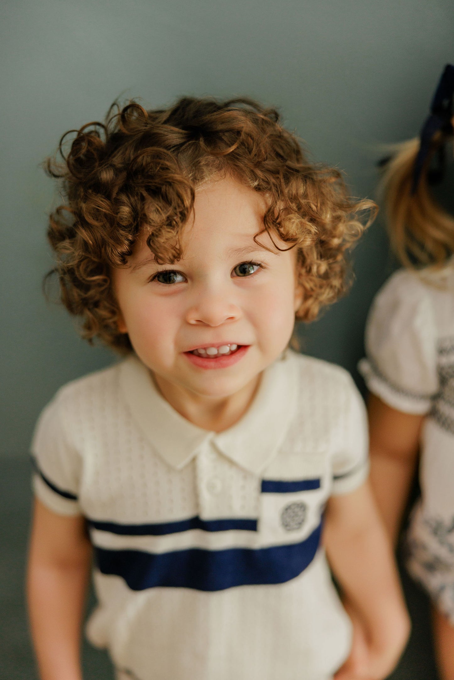 LOOMS IVORY/NAVY MESH KNIT SET