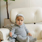 ELY'S & CO BLUE VELOUR LEAF PATTERN FOOTIE + BONNET