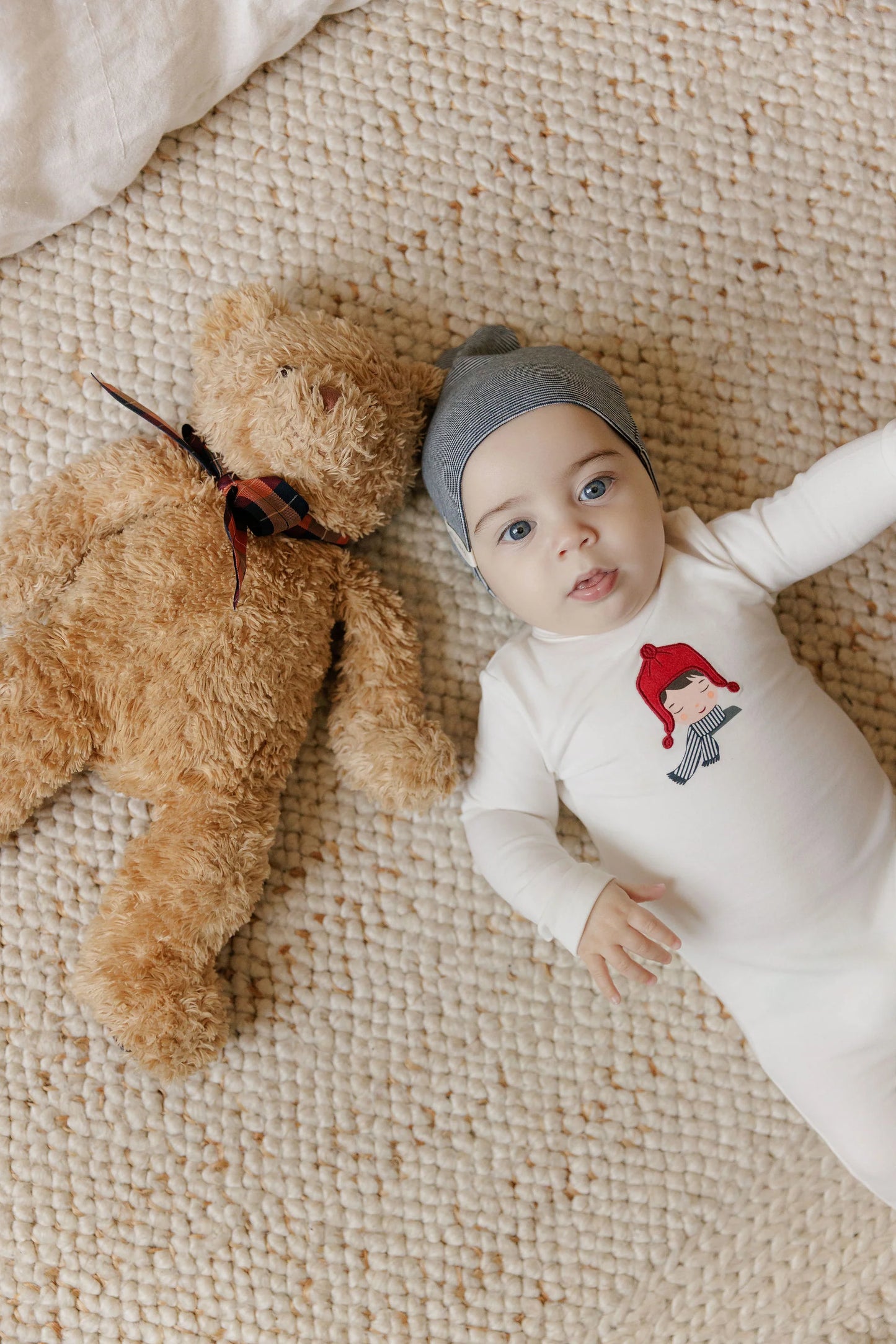 ELY'S & CO IVORY/BLUE FRENCH BOY FOOTIE + BEANIE