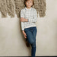 ELY'S & CO IVORY/BLUE FLORAL PLAID POLO SWEATSHIRT