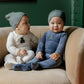 ELY'S & CO IVORY/BLUE VELOUR PLAID BEAR FOOTIE + BEANIE