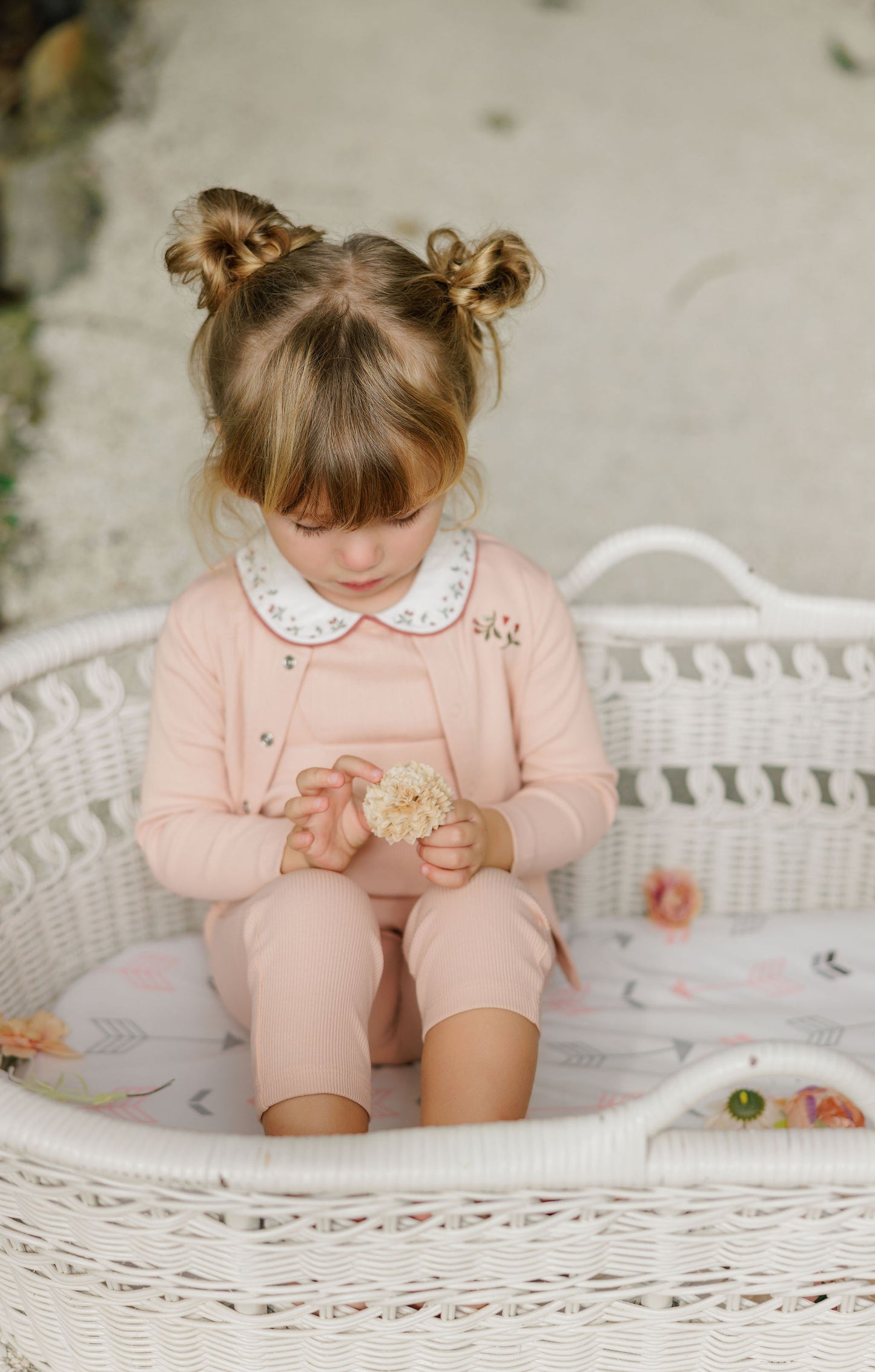 ELYS & CO PINK FLORAL EMBROIDERED OVERALL SET