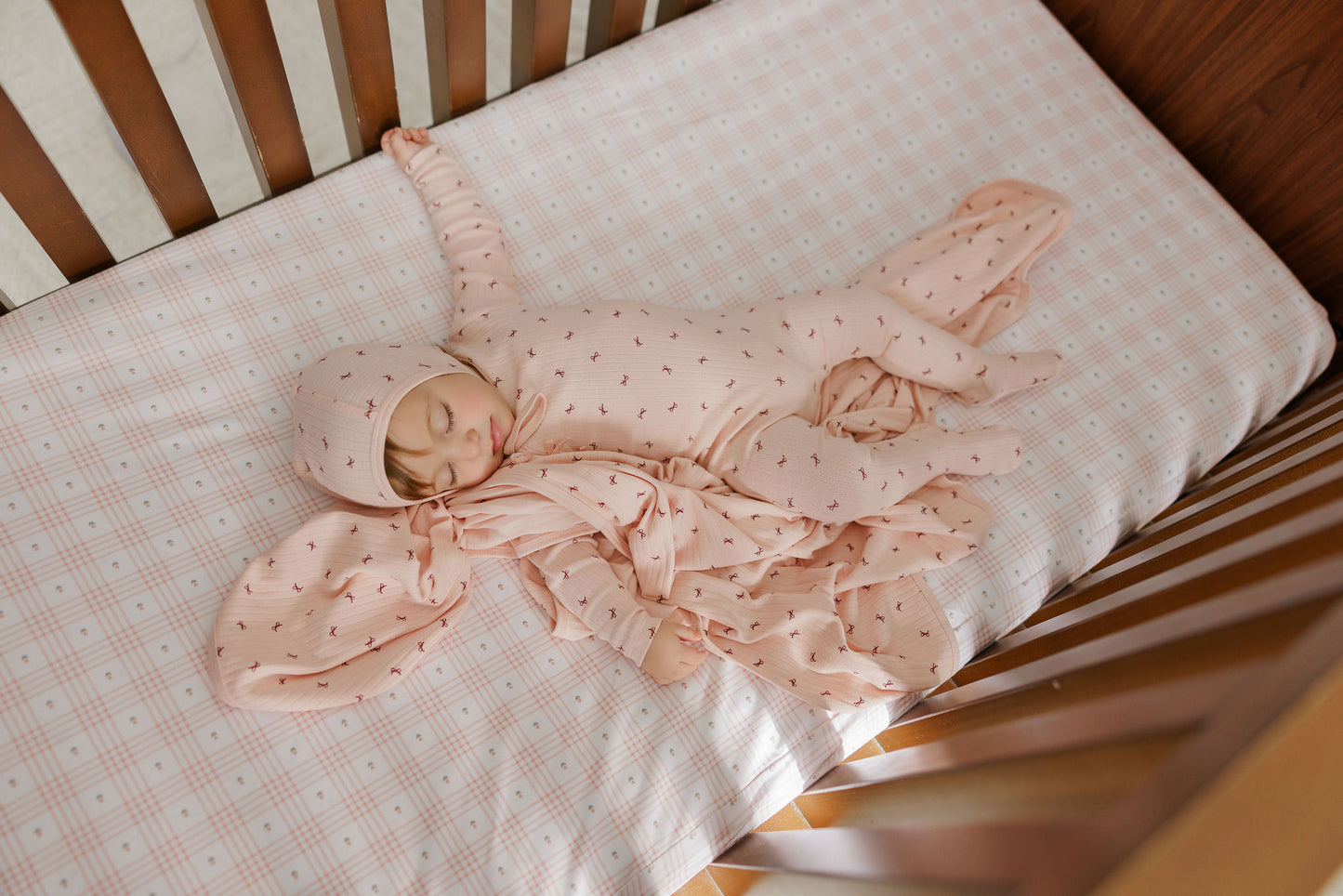 AURORA PINK POINTELLE BOW PRINT LAYETTE SET