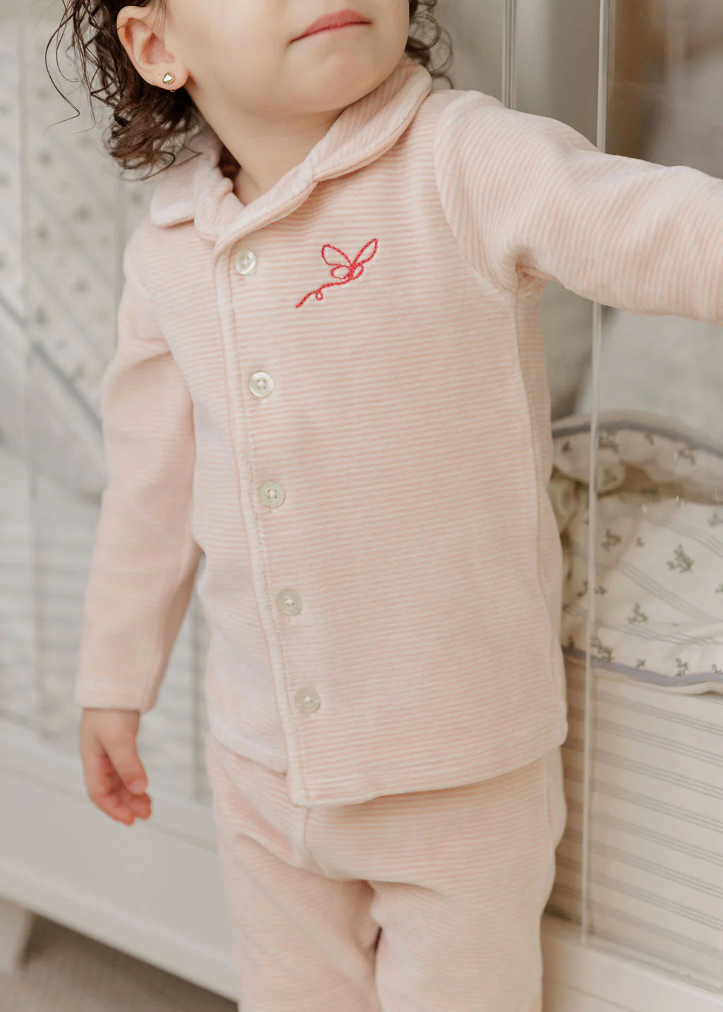 ELY'S & CO LIGHT PINK VELOUR STRIPE PAJAMA